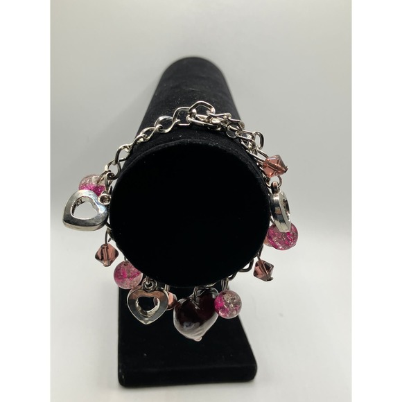 Purple and Silver-Tone Hearts Mixed Media Beaded Bracelet! - Picture 3 of 9